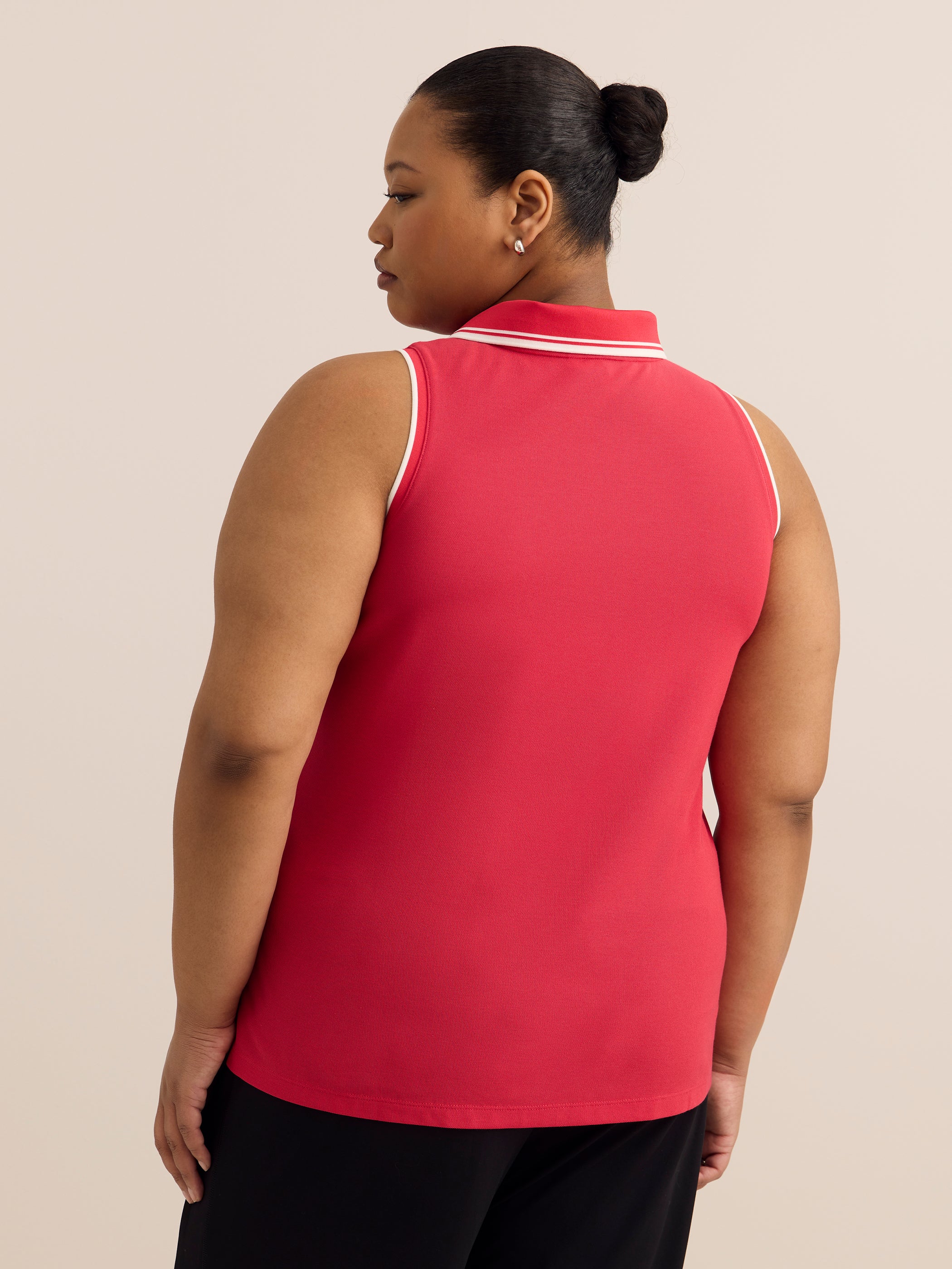 Active Zone Sleeveless Pique Knit Polo Top Plus Size Women's