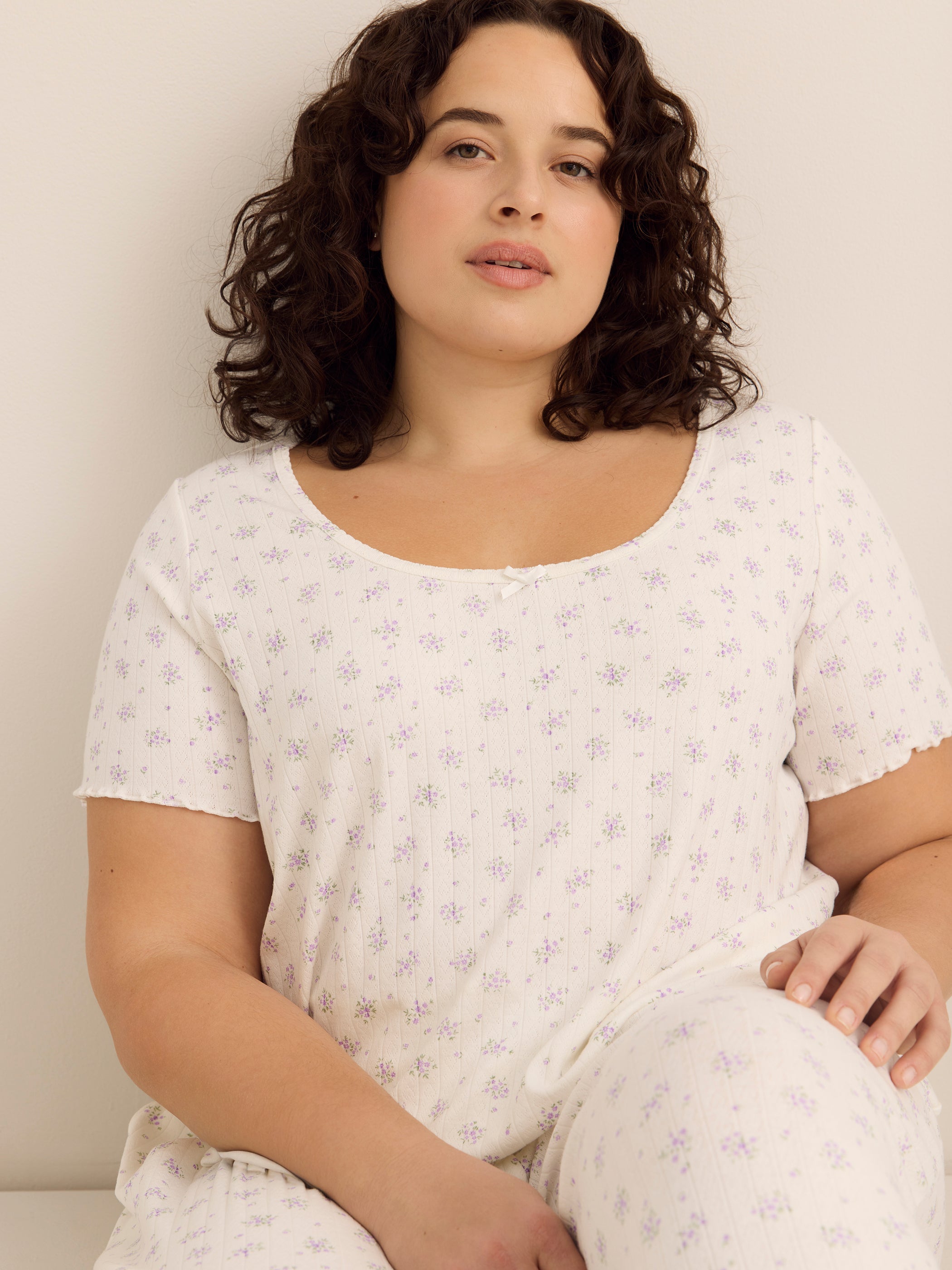 White Floral Pointelle Pyjama Top - ti Voglio