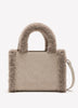 Beige Faux-Suede Handbag with Faux-Fur Trim