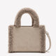 Beige Faux-Suede Handbag with Faux-Fur Trim