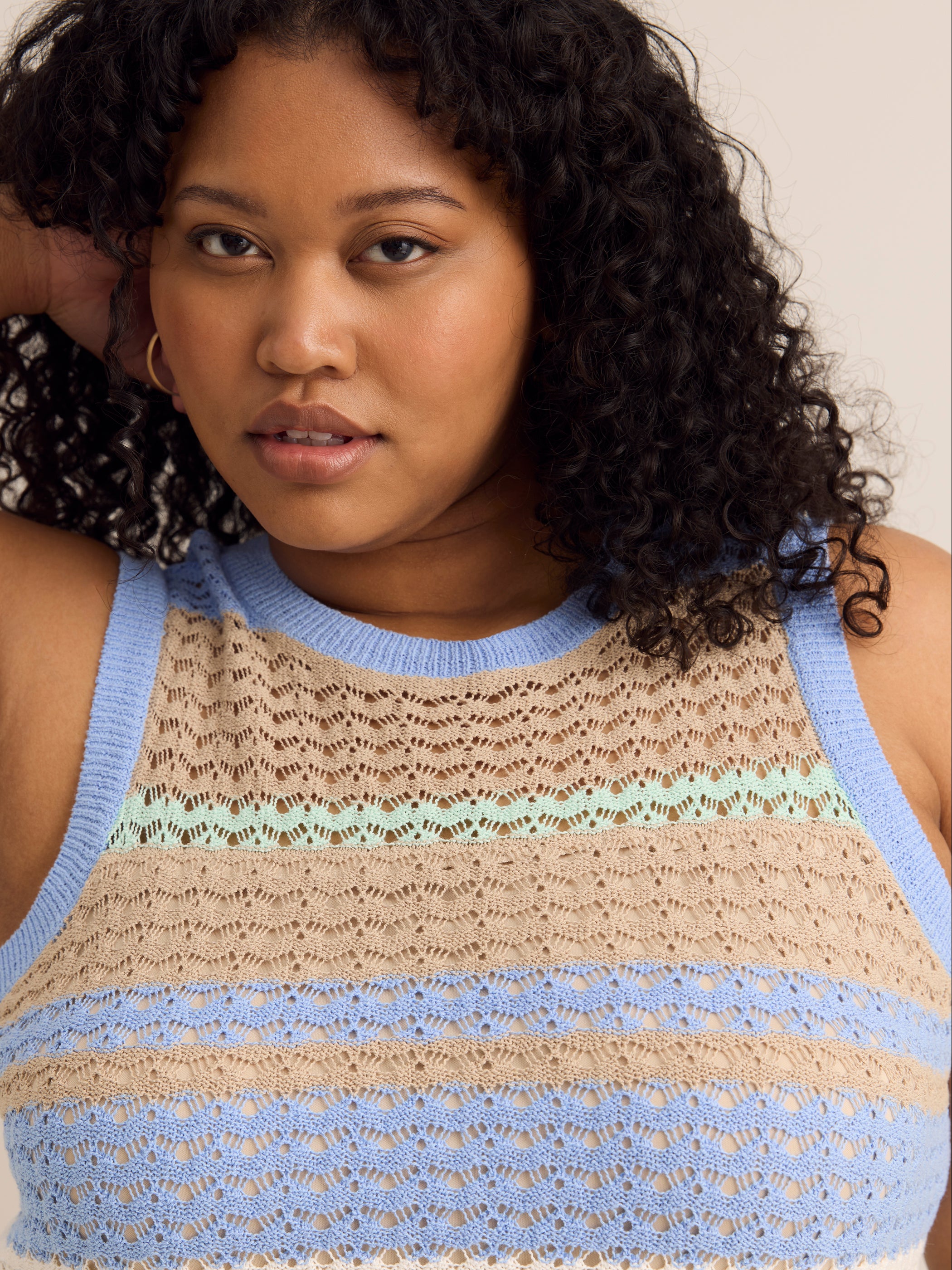Striped Sleeveless Crochet Knit Maxi Dress