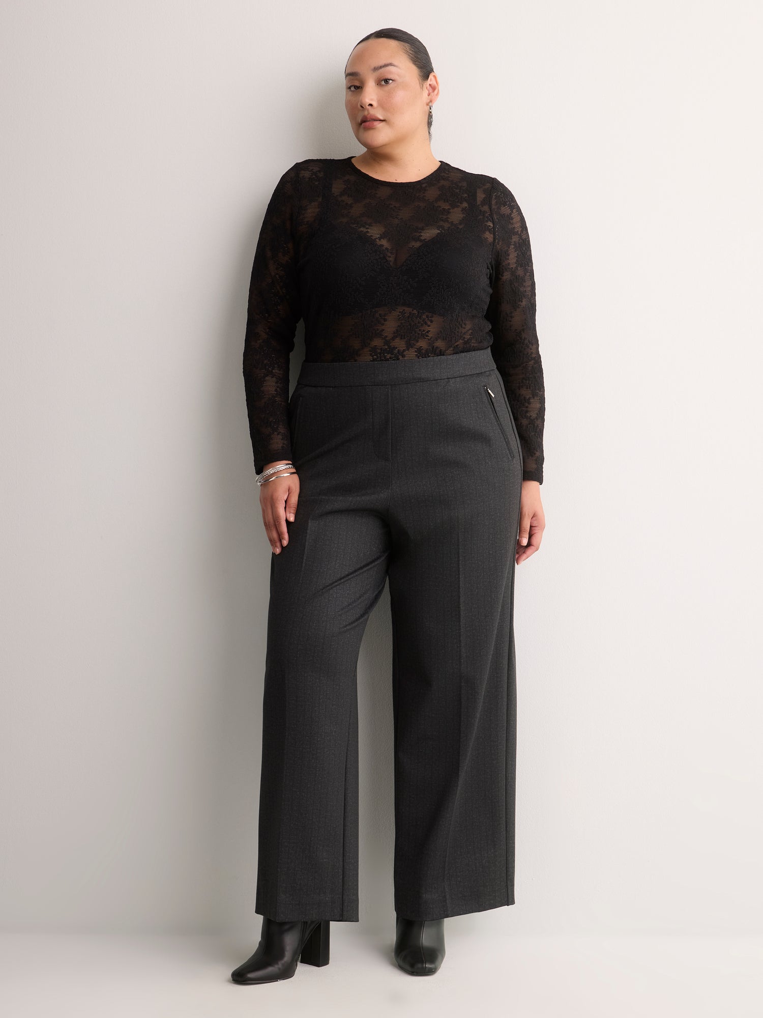 Charcoal Pinstripe Pull-On Wide-Leg Pant, Essential Pant