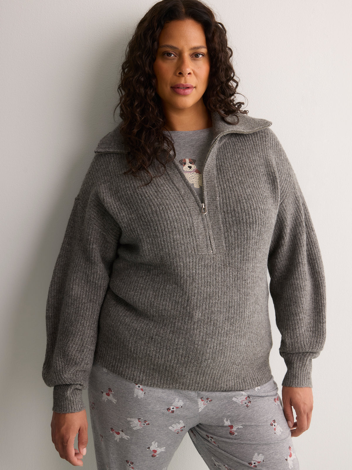 Loose-Fit Half-Zip Shaker Knit Sweater