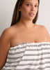 White Striped Blouson Tankini Top