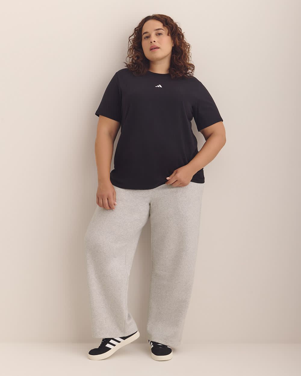 Black Short-Sleeve Crewneck Tee with Small Logo - adidas