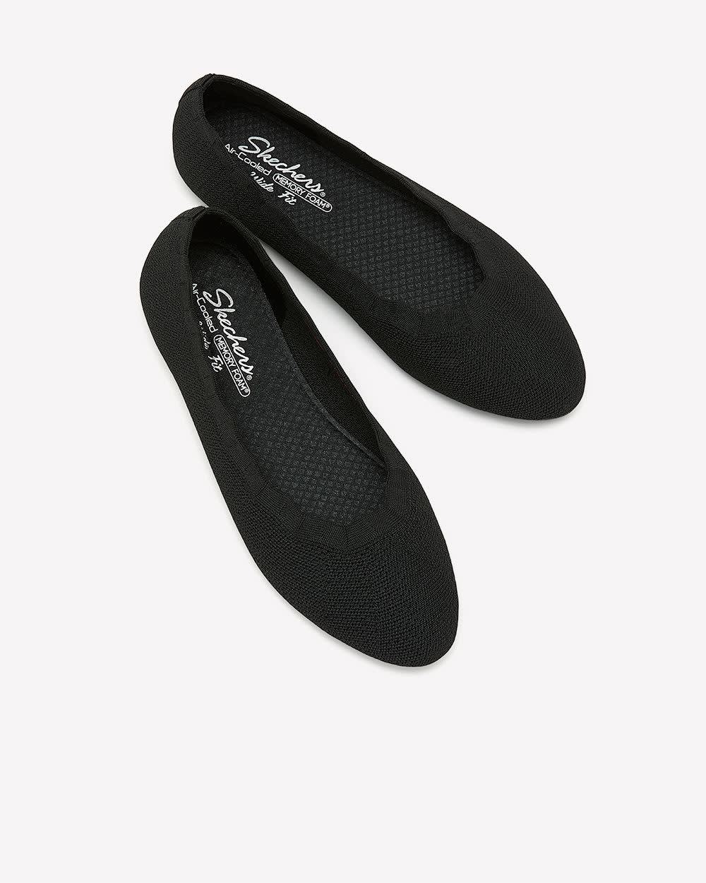 Wide Width, Black Textured Knit Ballet Shoes with Scalloped Trim - Skechers