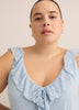 Blue Ruffled Lace Sleeveless Swing Blouse
