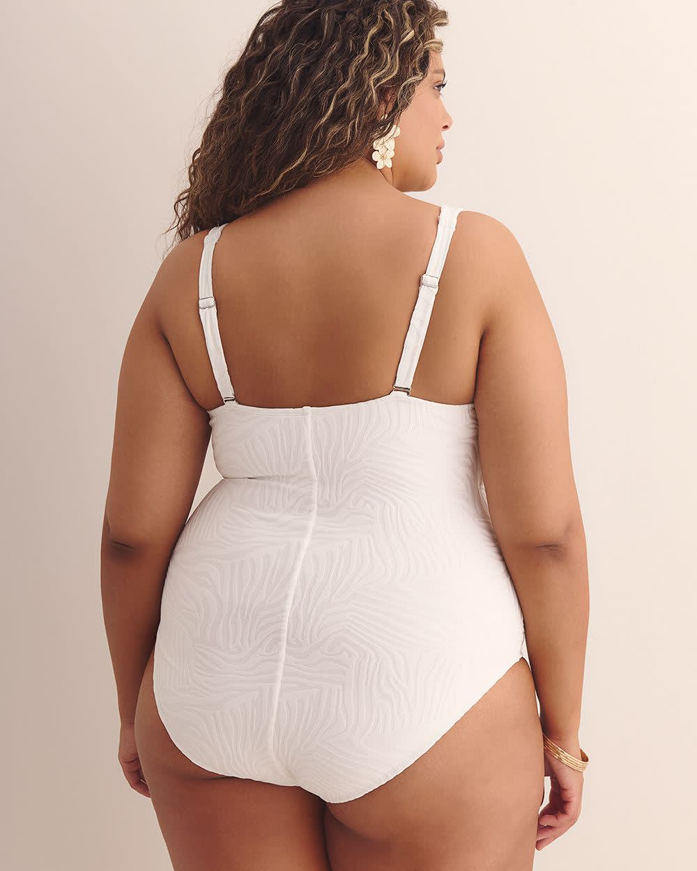 Textured Jacquard Plunging One-Piece Bathing Suit