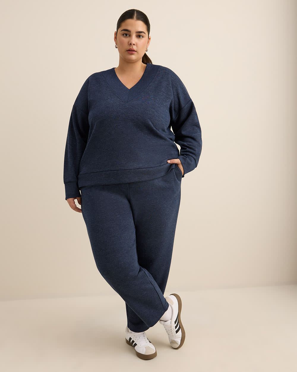 Dropped Shoulder Long-Sleeve V-Neck Top