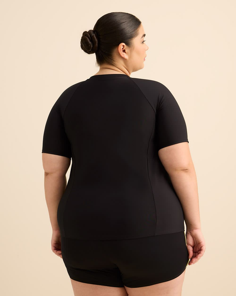 Black Short-Sleeve Rashguard with Built-In Bra - Active Zone