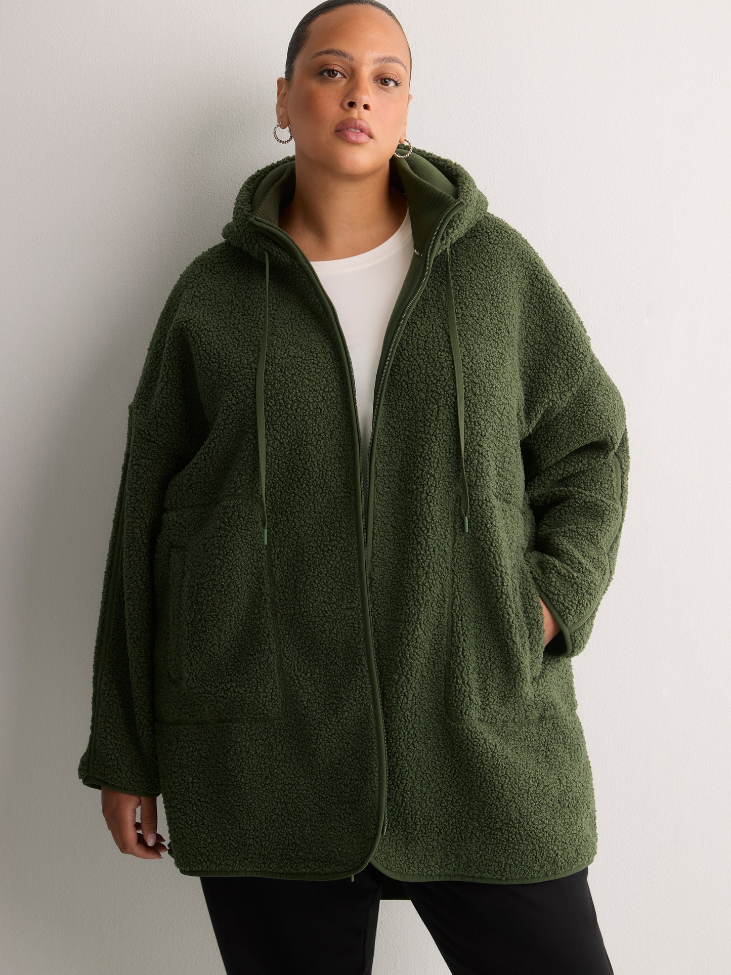 Long Hooded Mock-Neck Sherpa Jacket - Active Zone