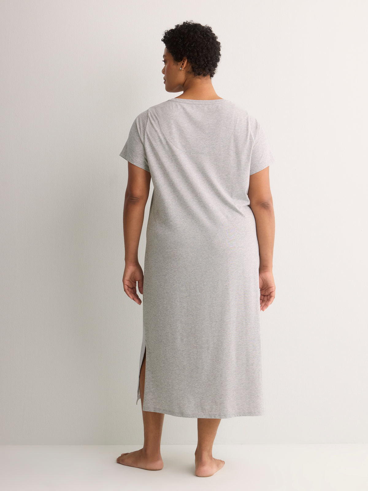Grey Long Short-Sleeve Sleepshirt with Sheep Chest Print - tiVOGLIO