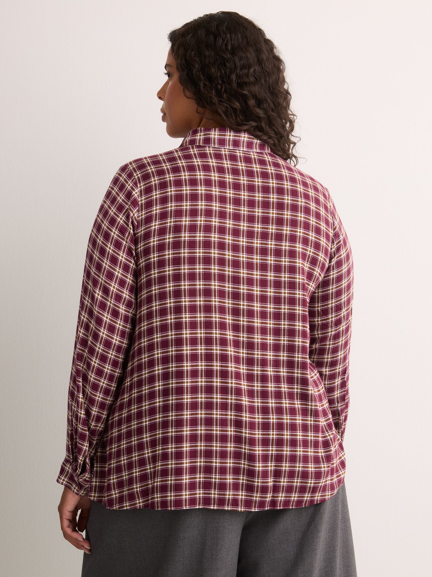 Plaid Buttoned Down Shirt with Scarf Collar