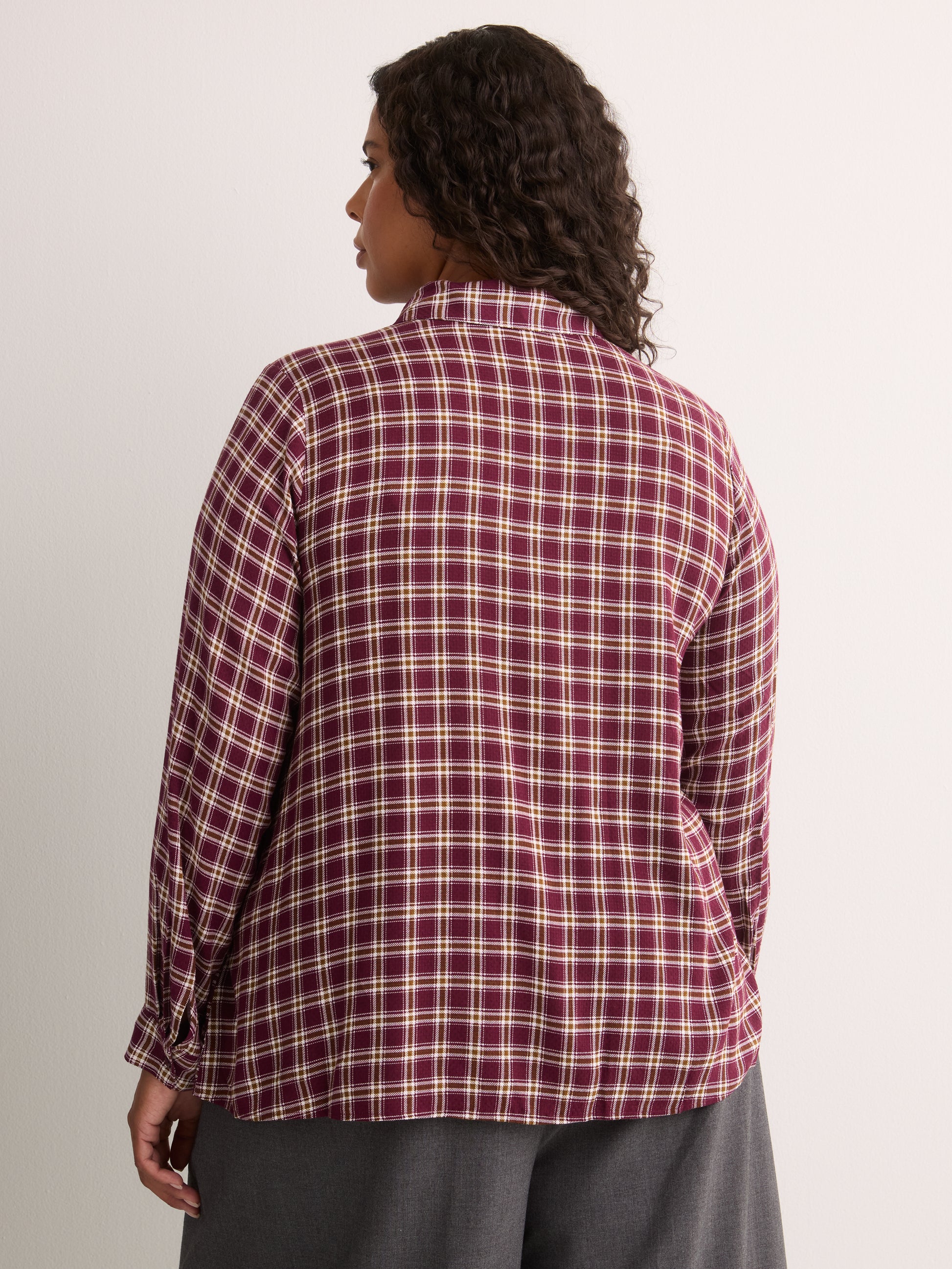 Plaid Buttoned Down Shirt with Scarf Collar
