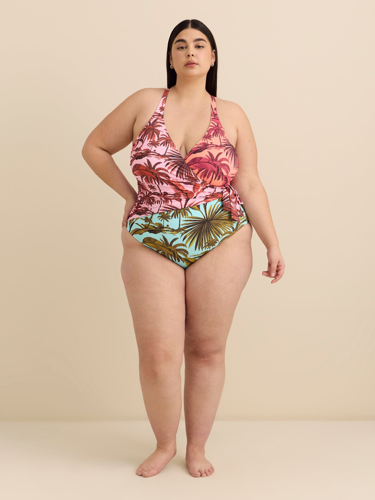 Maillot une-pièce coloré à encolure en V croisée - Bleu Rod Beattie