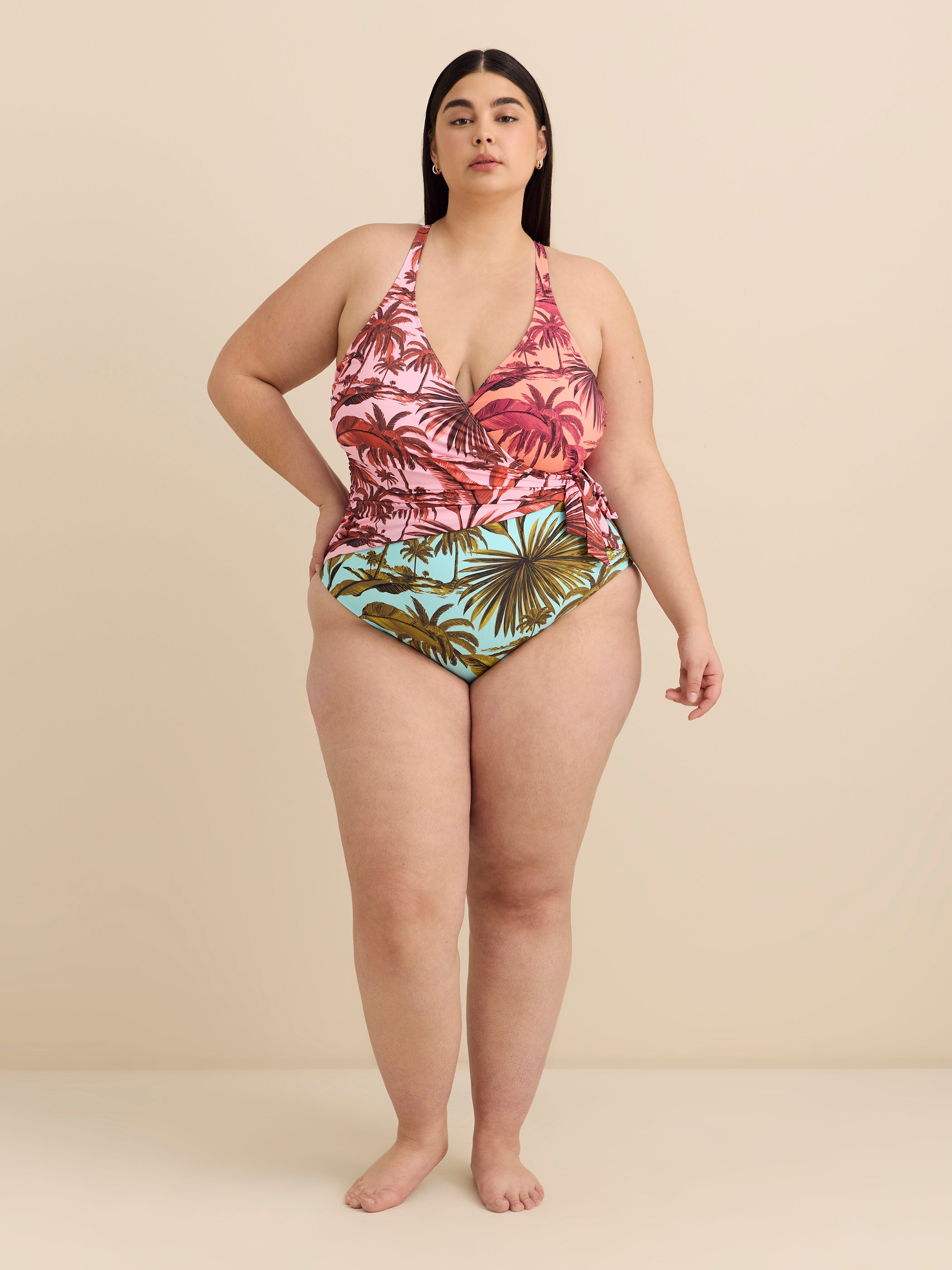 Maillot une-pièce coloré à encolure en V croisée - Bleu Rod Beattie