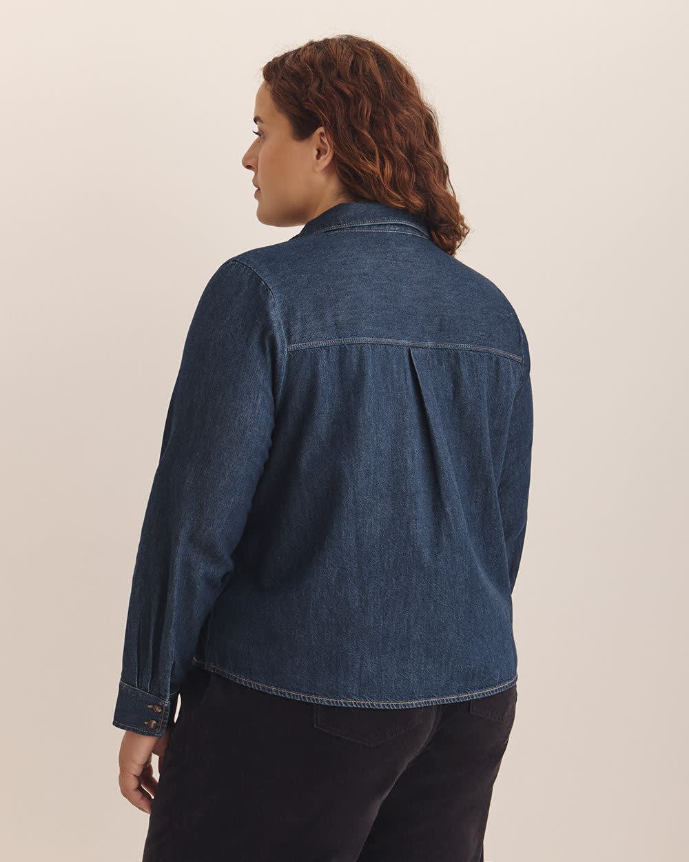 Chemisier en denim à délavé moyen avec poches