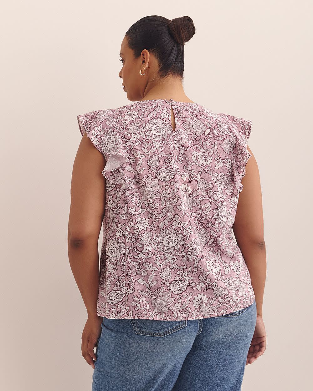 Short Sleeve Ruffle Blouse with Pintucks Detail