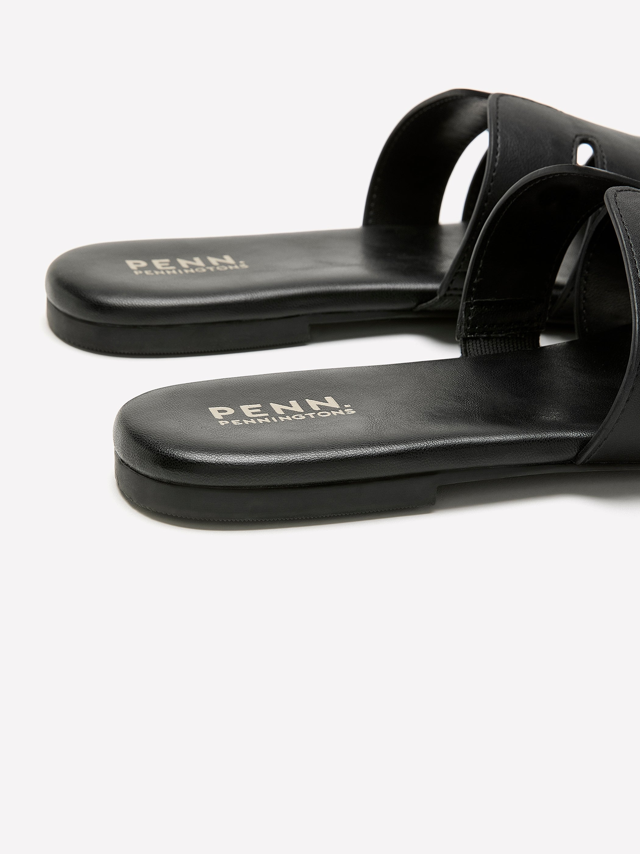 Wide Width, Zophie Black Faux-Leather H-Band Flat Sandal