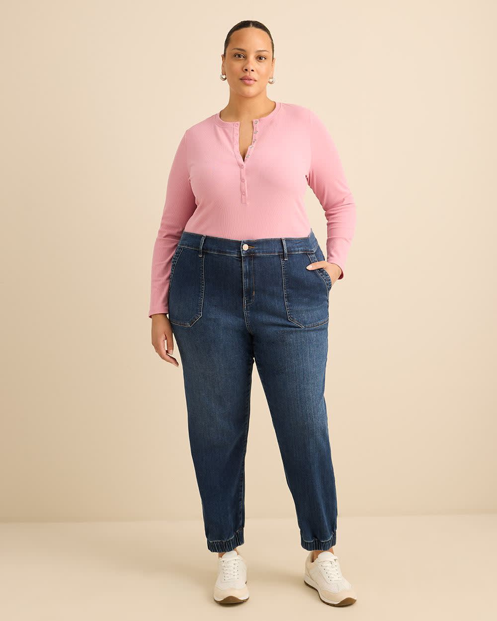 Long-Sleeve Ribbed Knit Henley Top