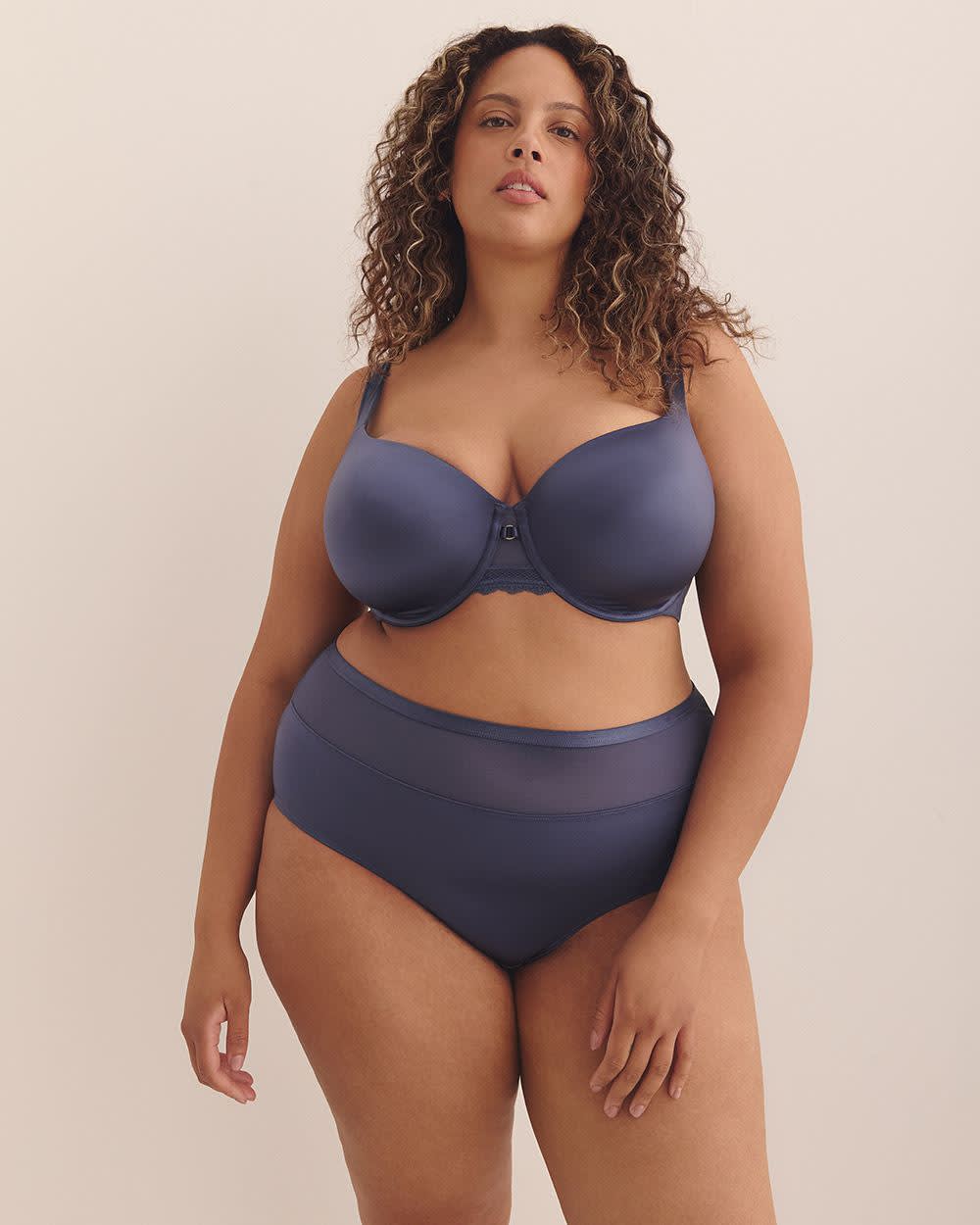 Blue Satin Underwire Padded T-Shirt Bra with Lace - ti Voglio