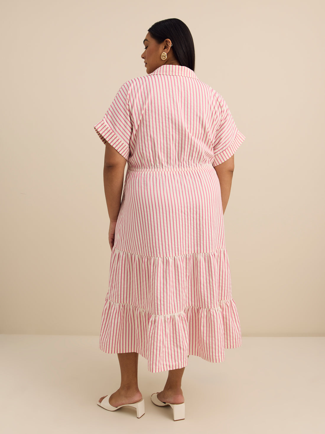 Plus Size Pink Midi Tiered Utility Shirt Dress for Women – Penningtons