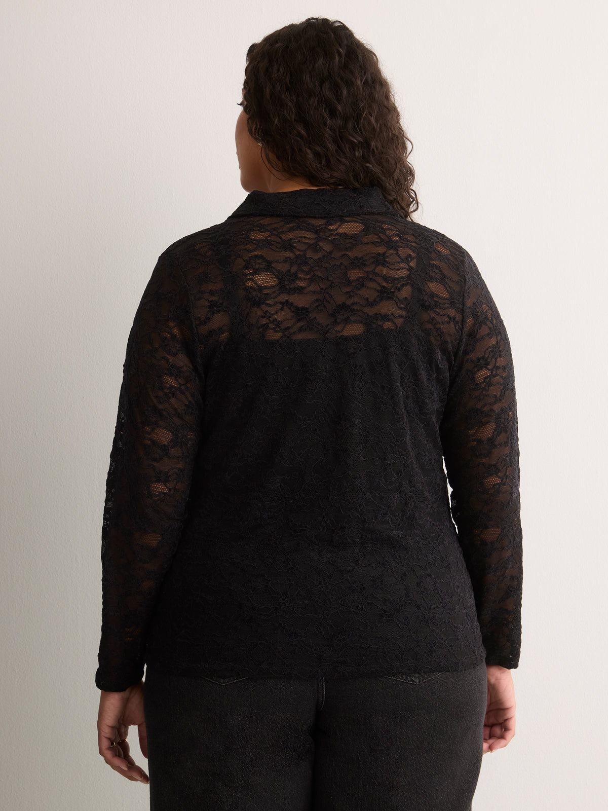 Straight-Fit Lace Polo Top