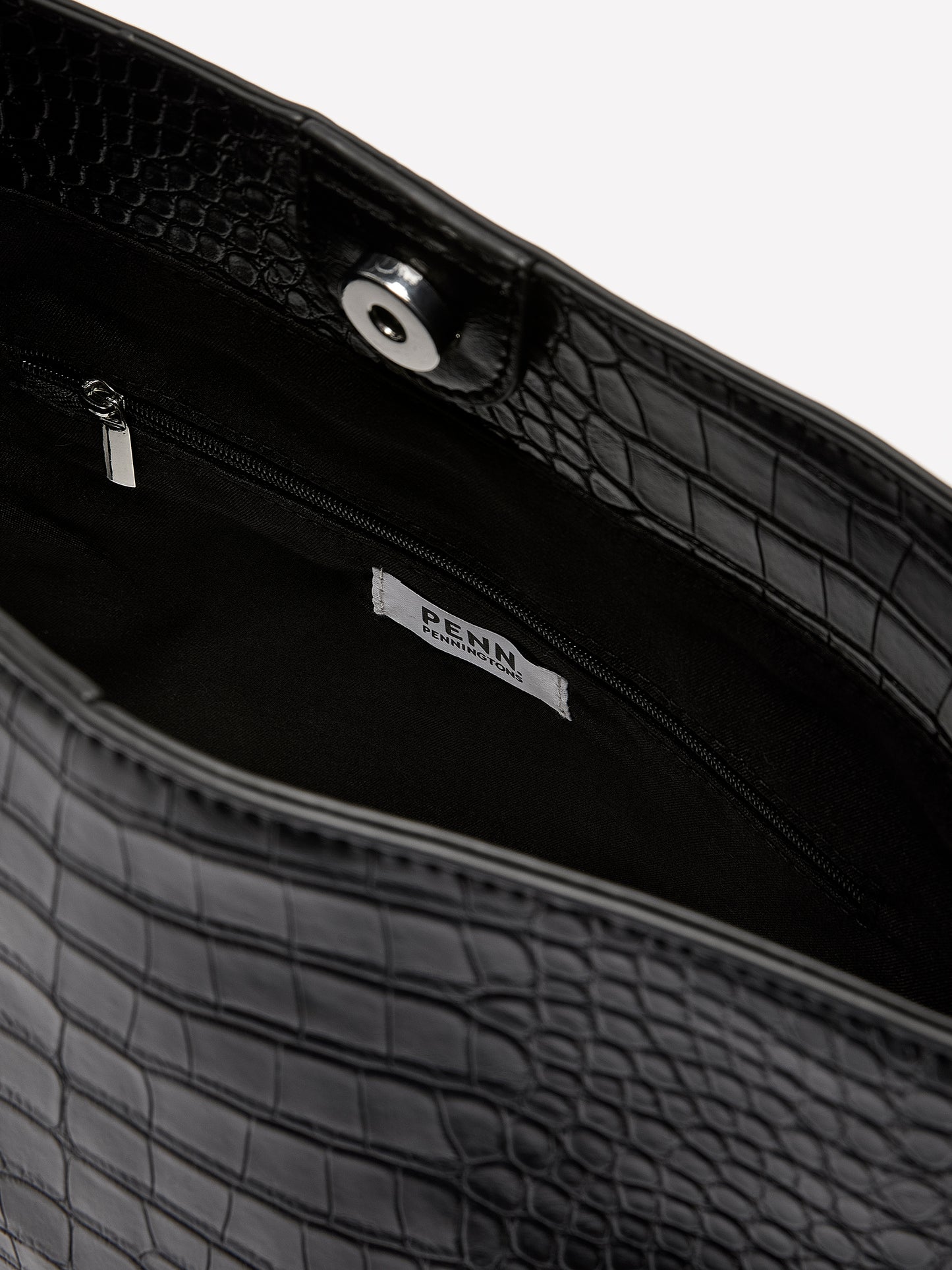 Black Faux Leather Croco Bucket Bag