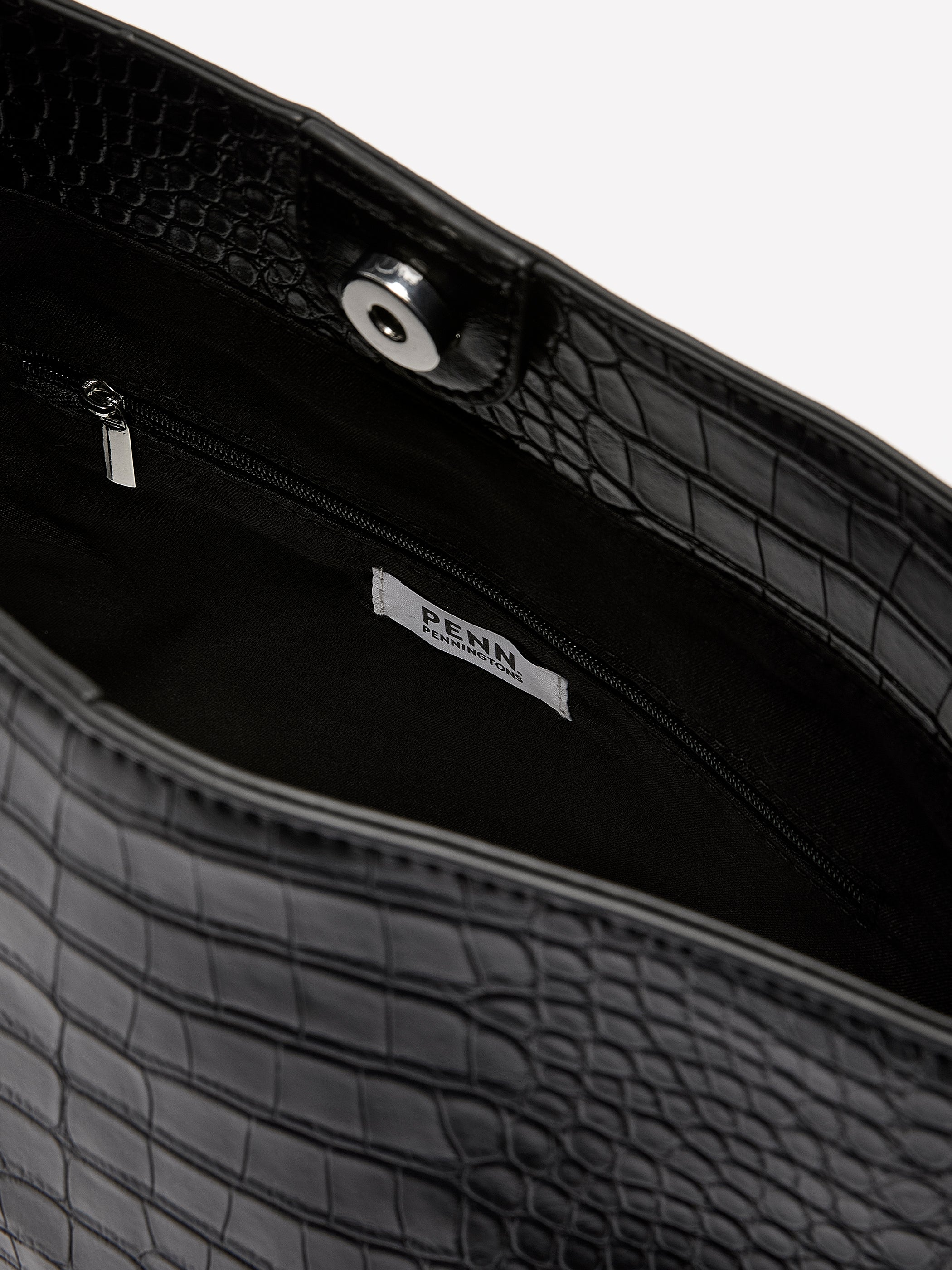 Black Faux Leather Croco Bucket Bag