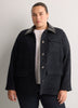Blue Tweed Barn Jacket with Faux-Leather Collar