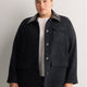 Blue Tweed Barn Jacket with Faux-Leather Collar