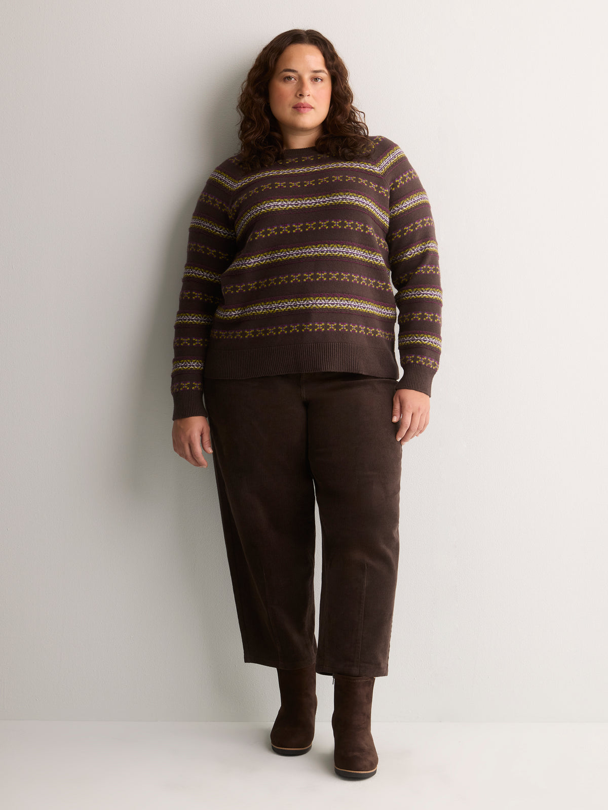 Brown Fair Isle Crew-Neck Sweater