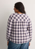 Plaid Ruffled V-Neck Pintuck Swing Blouse