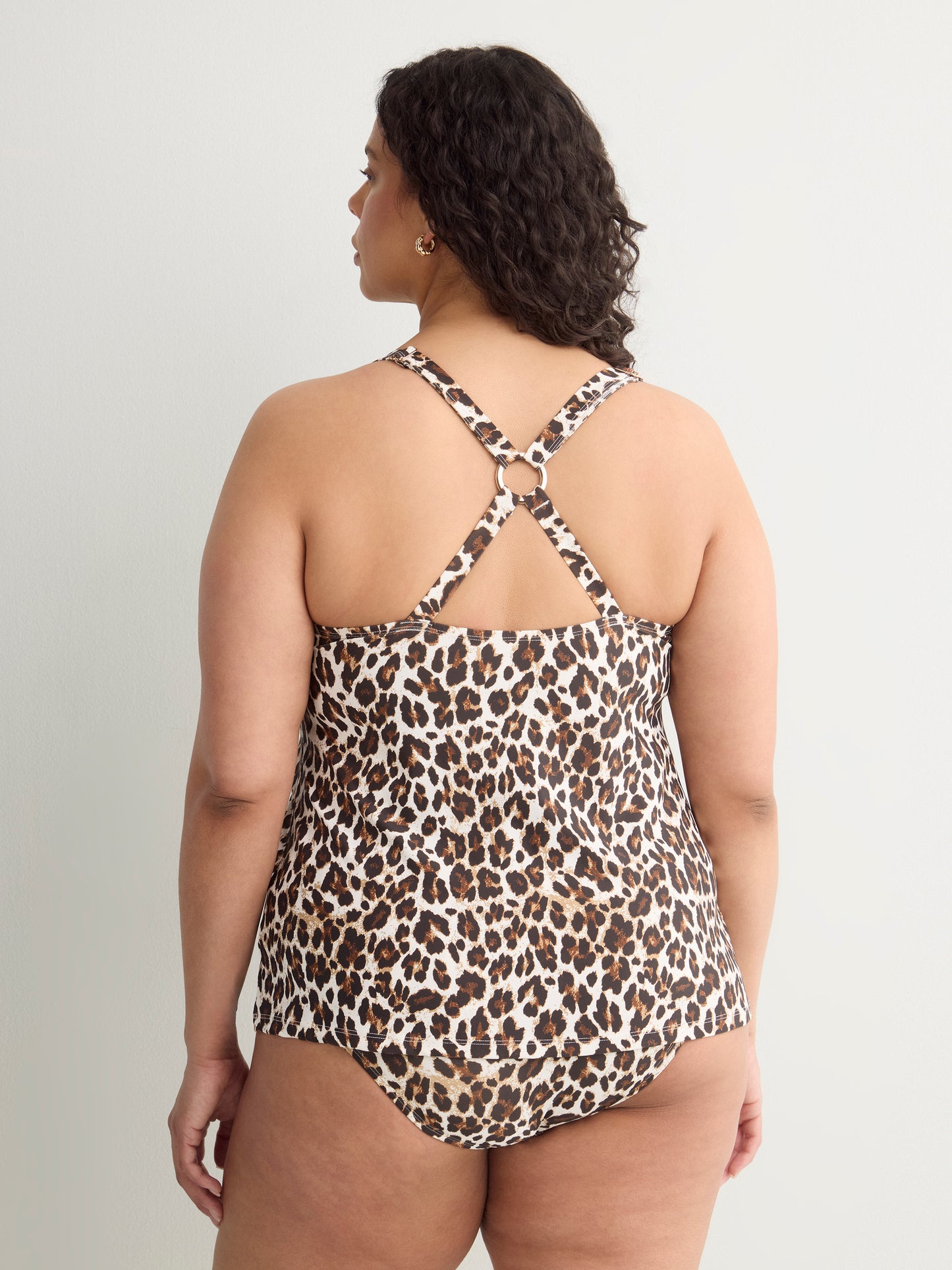 Haut de tankini léopard à encolure en V avec anneau au dos