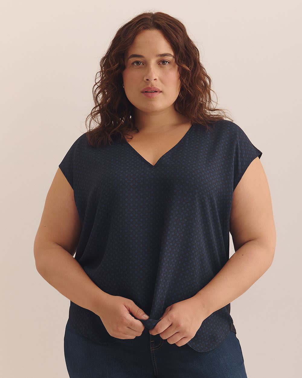 Mixed-Media V-Neck Blouse with Underpinning