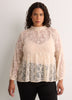 Mock-Neck Long-Sleeve Embroidered Blouse