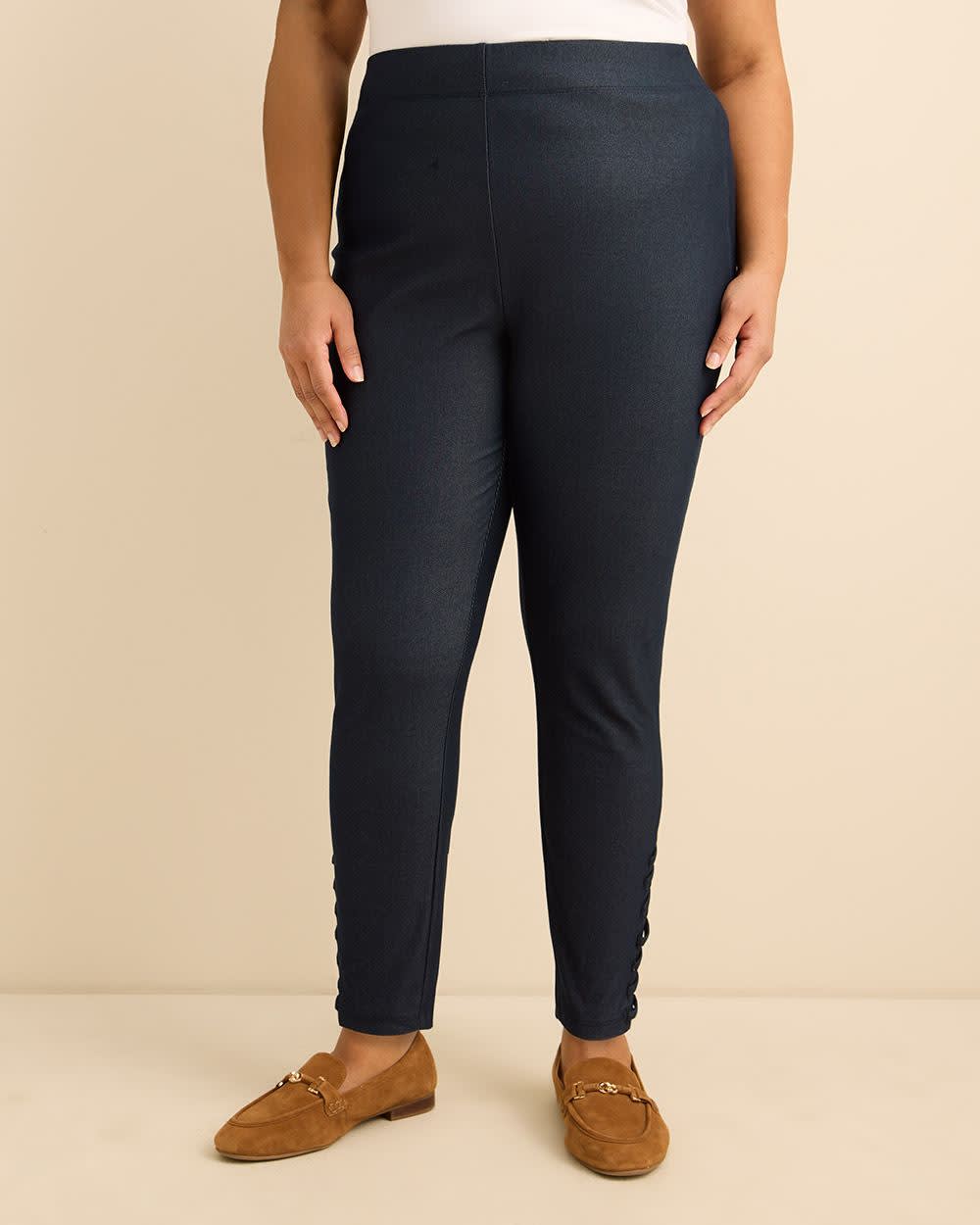 Faux Denim Legging With Lace Detail