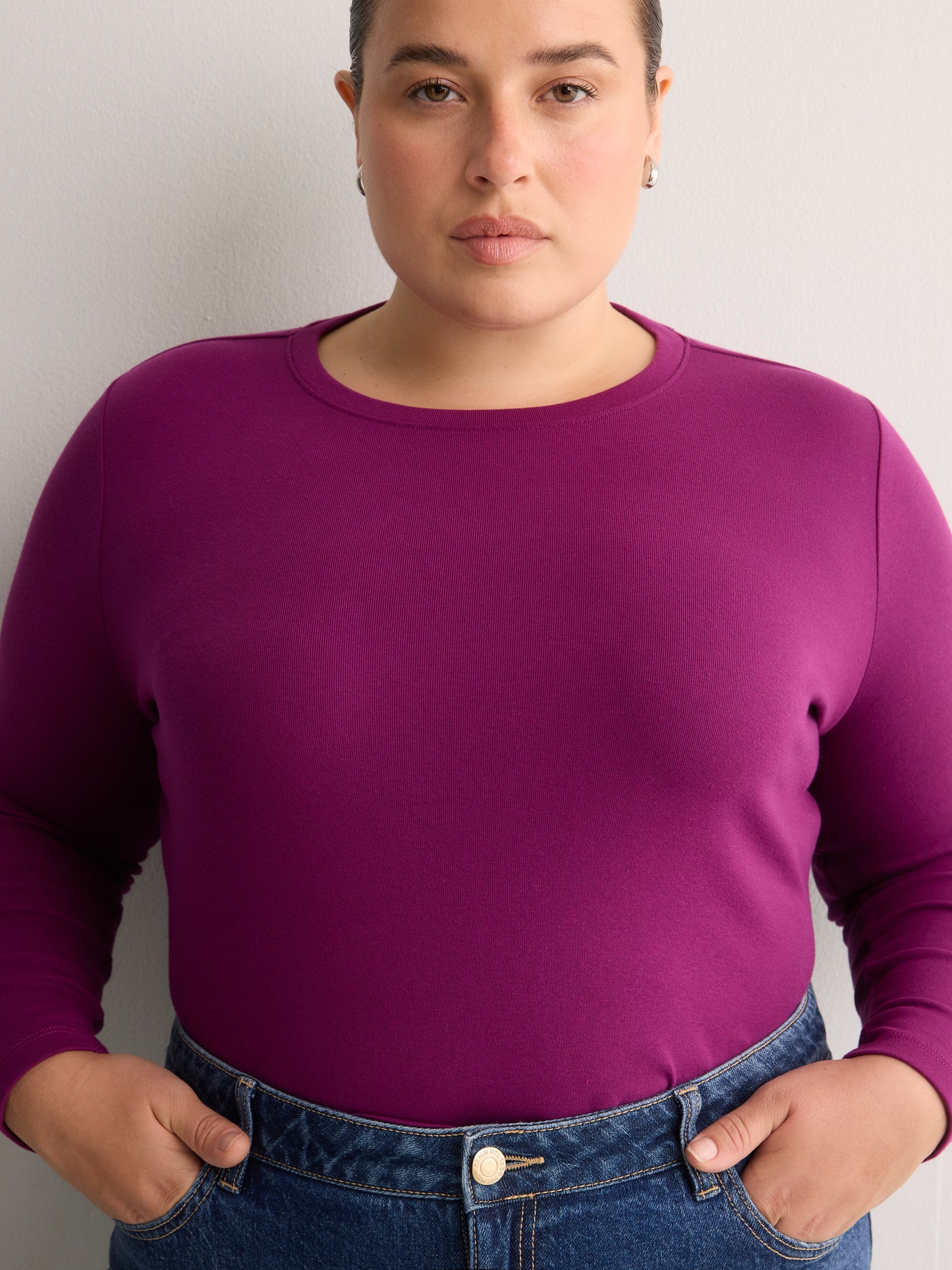 Fitted Long-Sleeve Rib Knit Tee