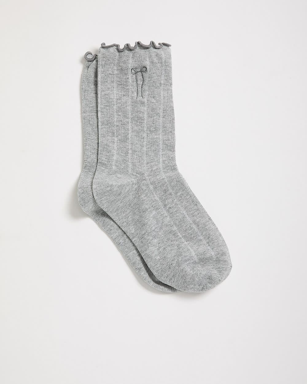 Lettuce Edge Crew Socks with Embroidered Bow