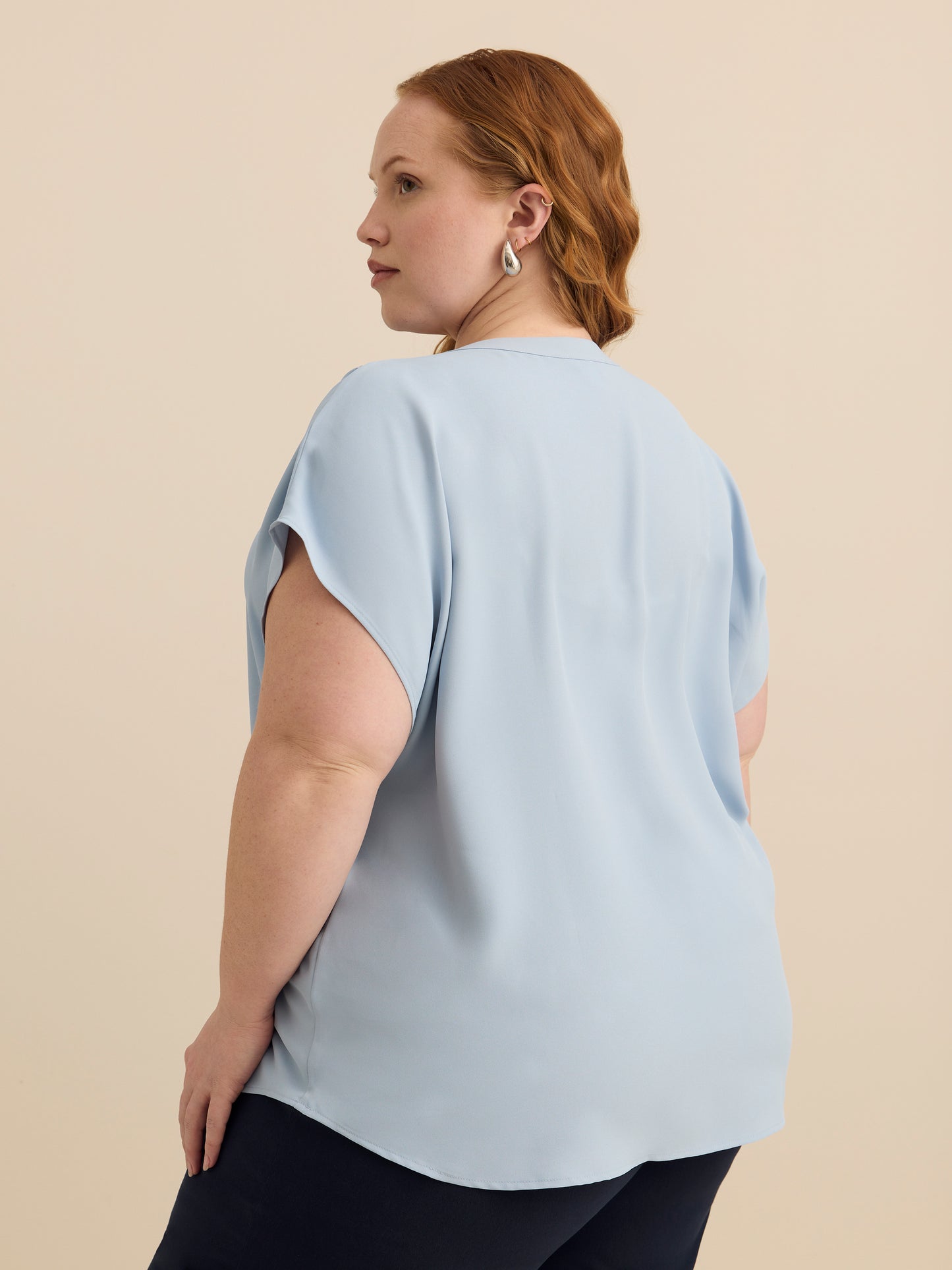 Split Neck Blouse with Extended Sleeves