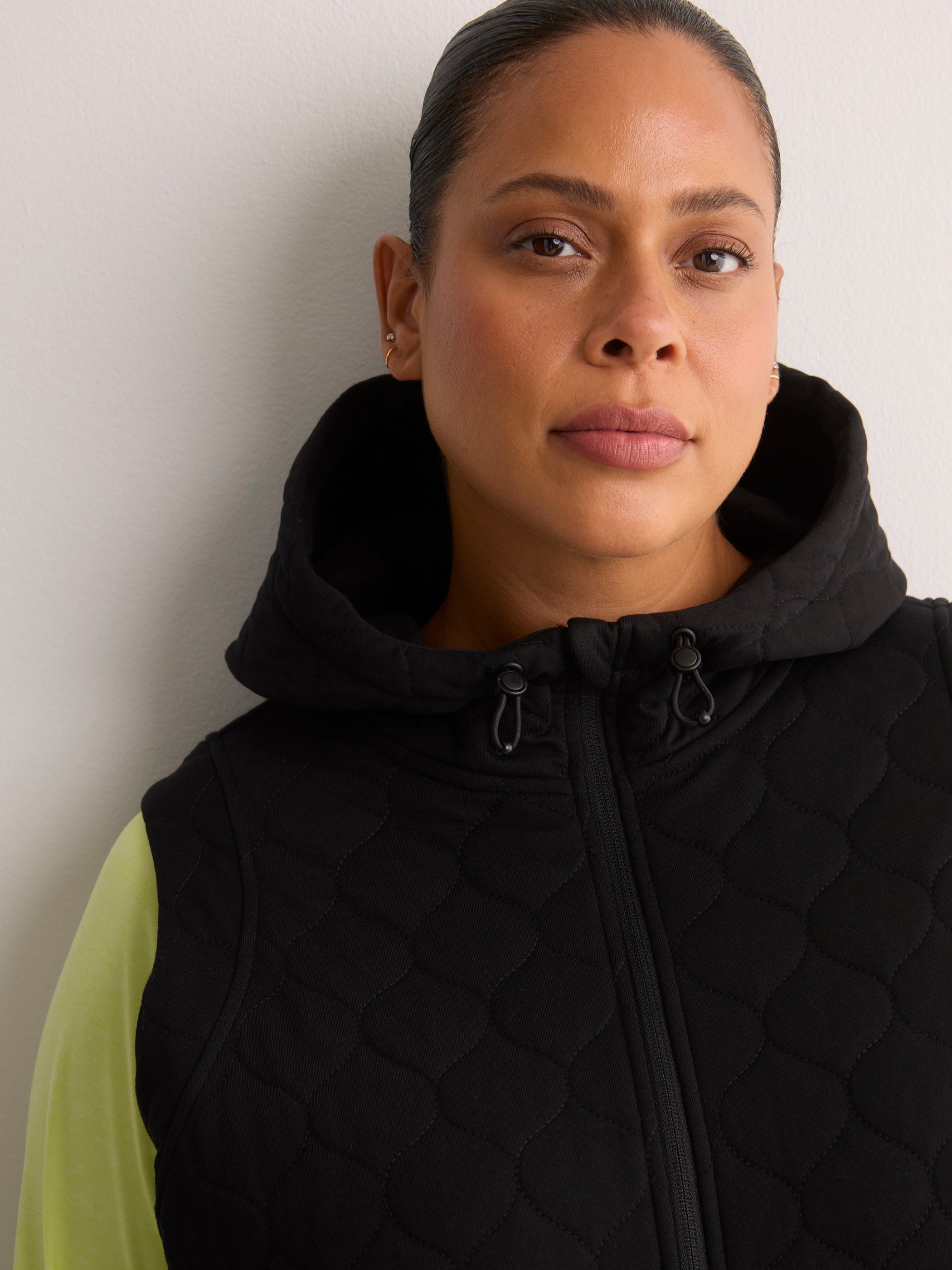 Long Quilted Knit Sleeveless Hooded Vest - Active Zone