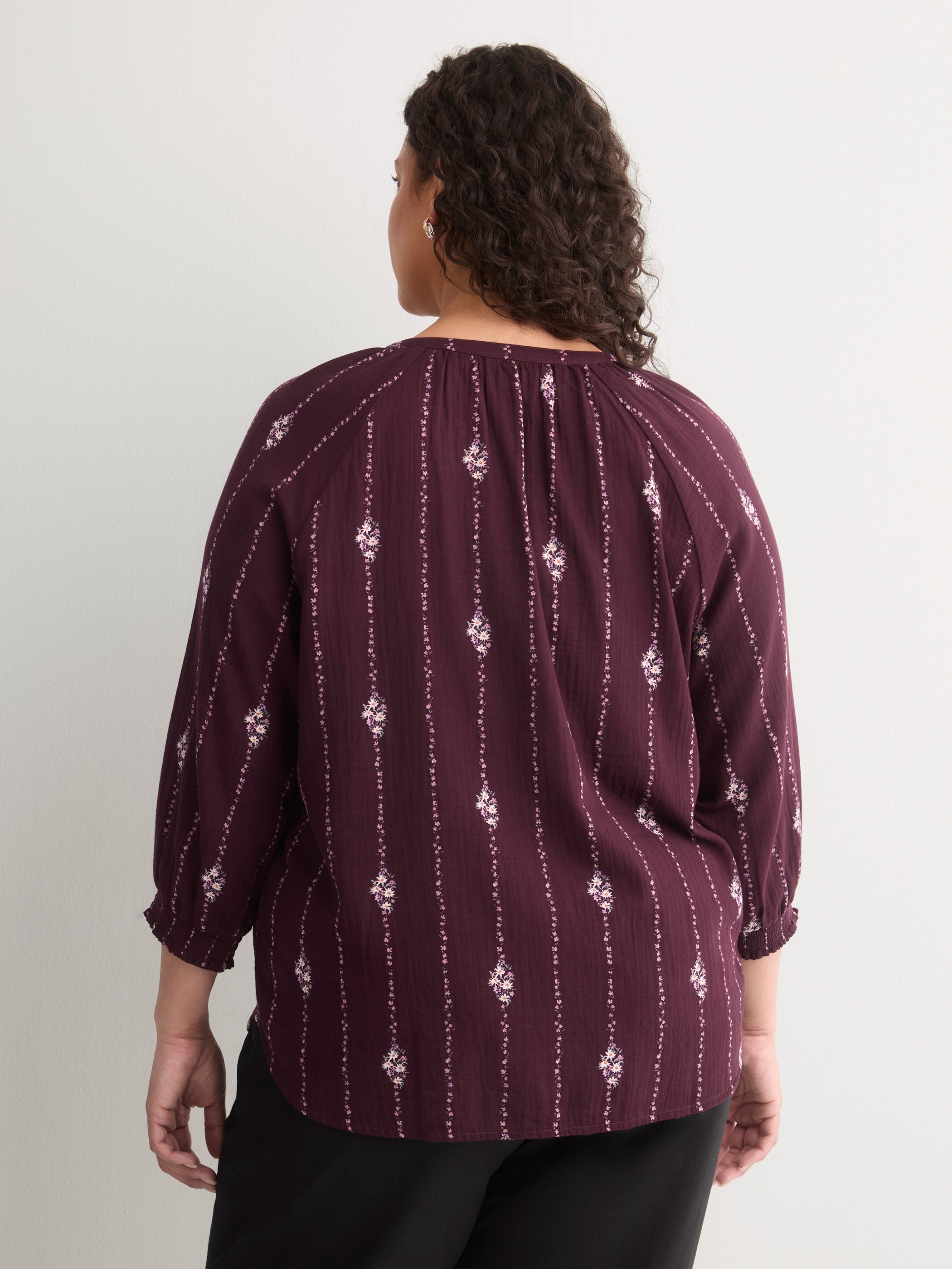 Cotton A-Line Notch-Neckline Blouse