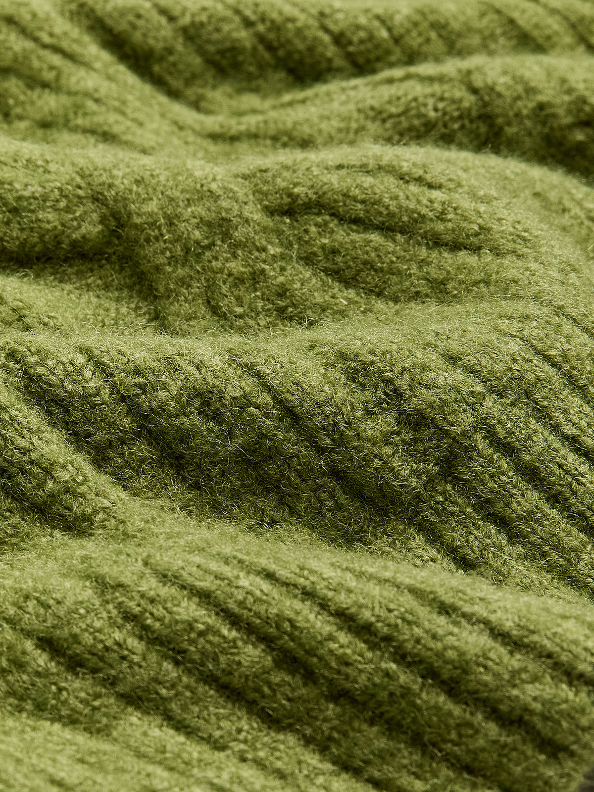 Green Loose-Fit Mock-Neck Cable Knit Sweater