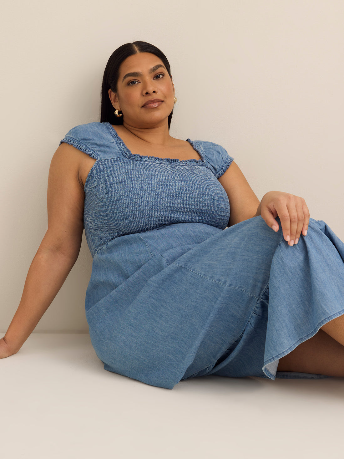 blue jean plus size dress Brand smocked denim maxi with cap sleeves – Penningtons Mens Black Red Fancy Structured boned bodice for enhanced support it features a sleeveless Size:0X