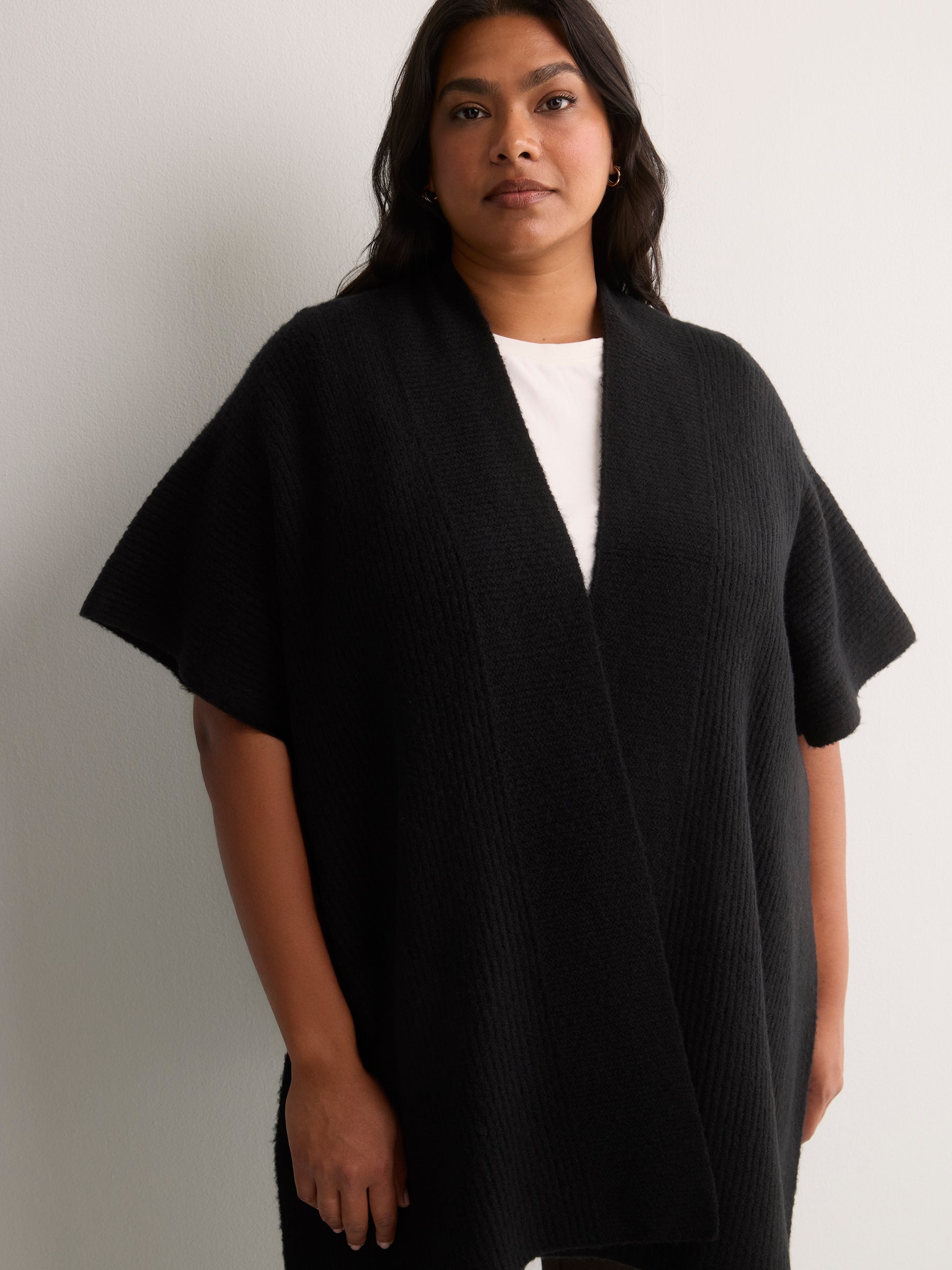 Ribbed Stitch Knit Cardigan Cape