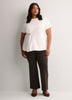 Fit and Flare Short-Sleeve Crew Neck Top with Jewel at Waist