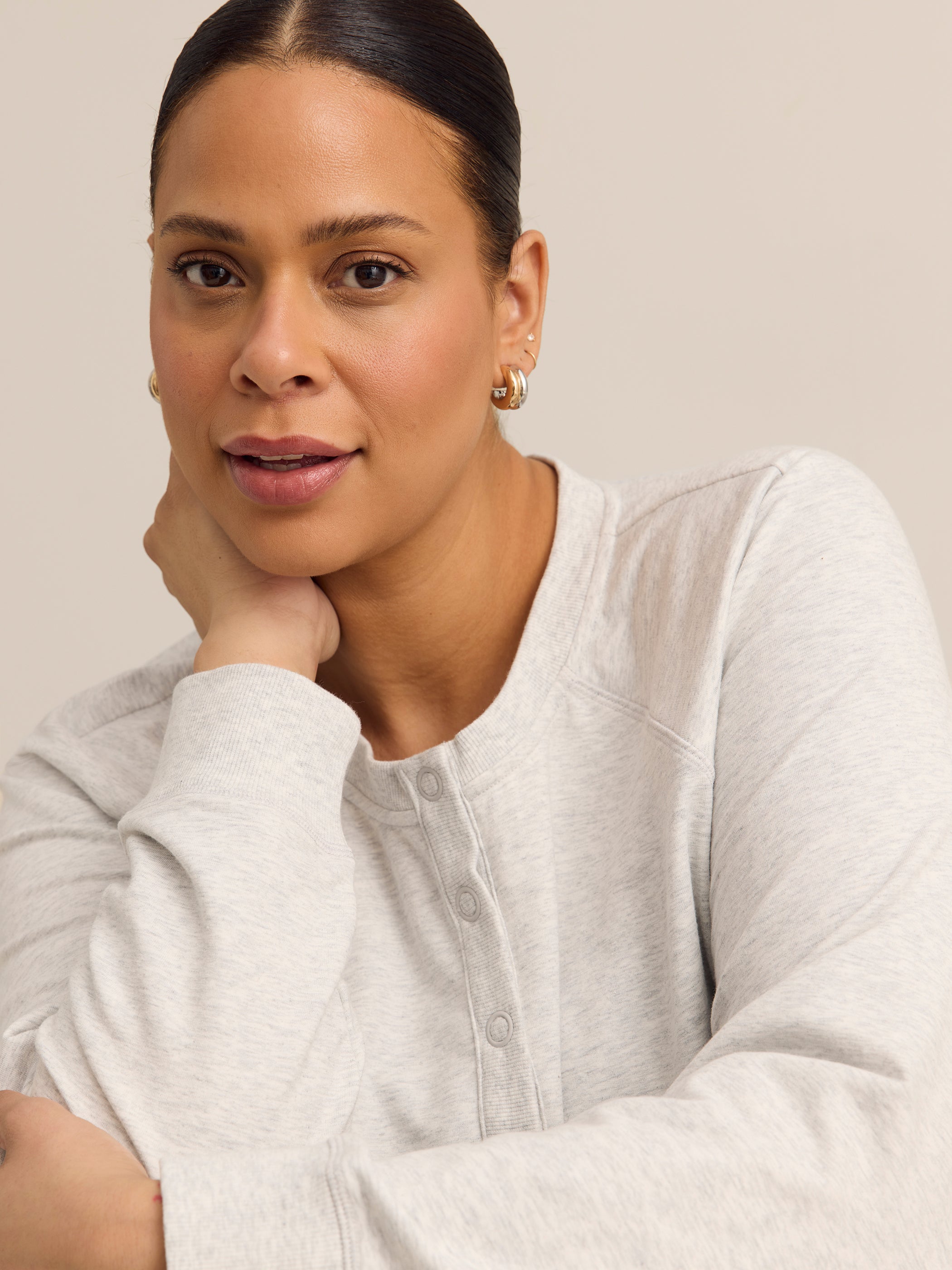 French Terry Henley Sweatshirt with Side Slits - ActiveZone