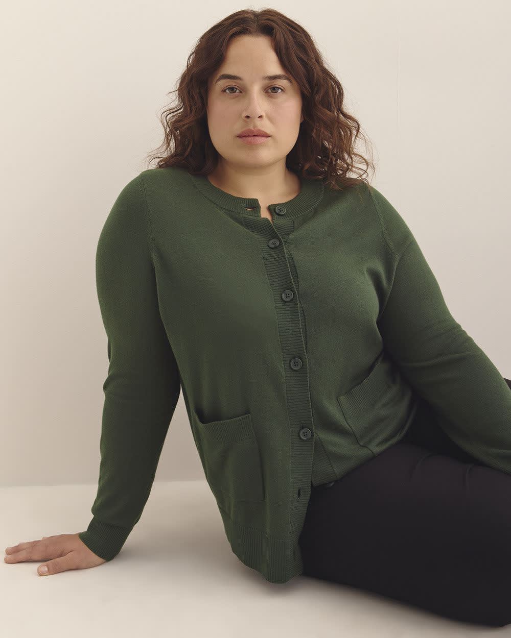 Responsible, Buttoned-Down Cotton Blend Crewneck Cardigan