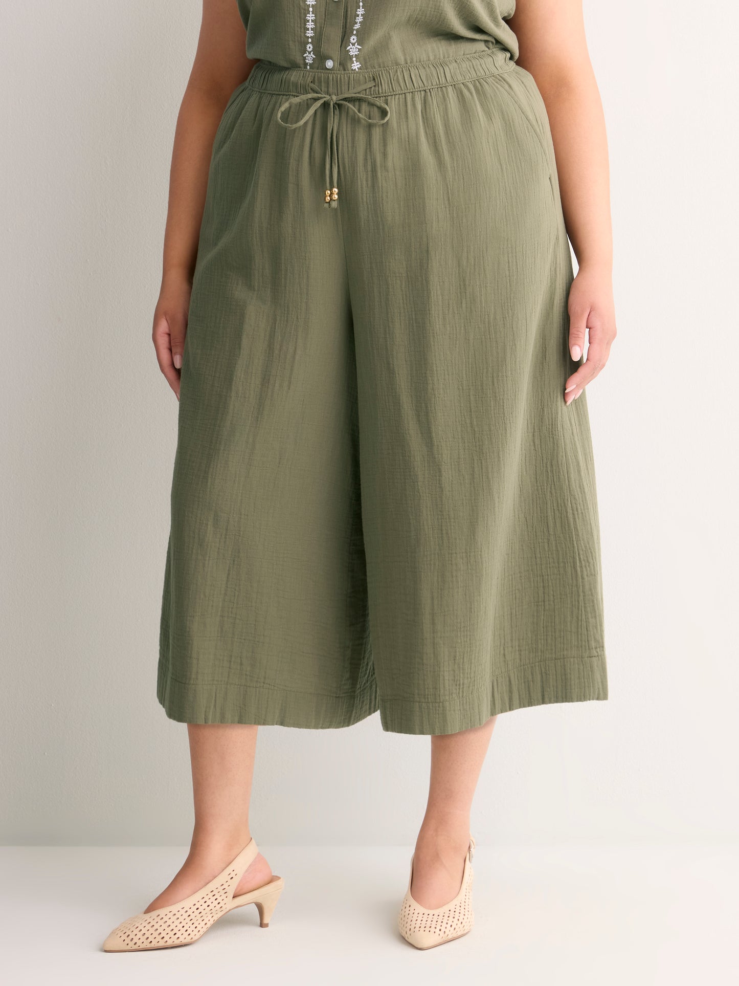 Cotton Pull-On Culotte Pant