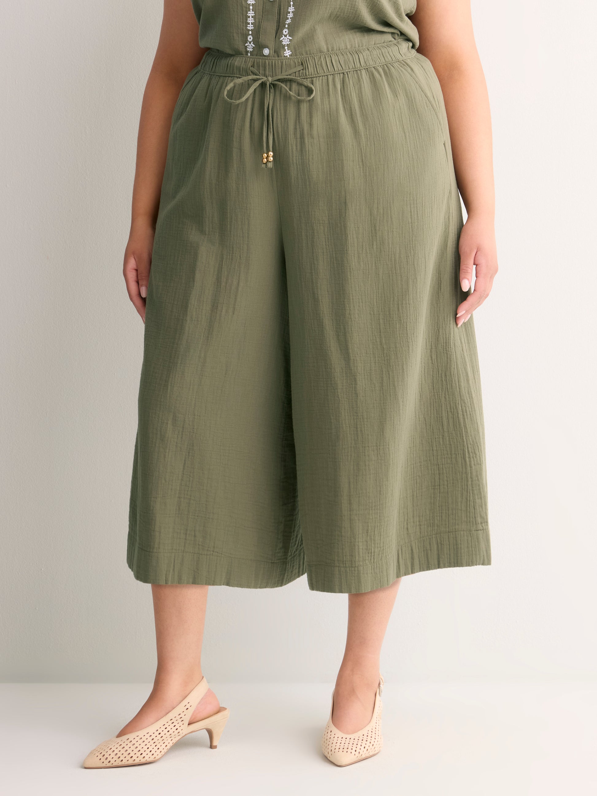 Cotton Pull-On Culotte Pant